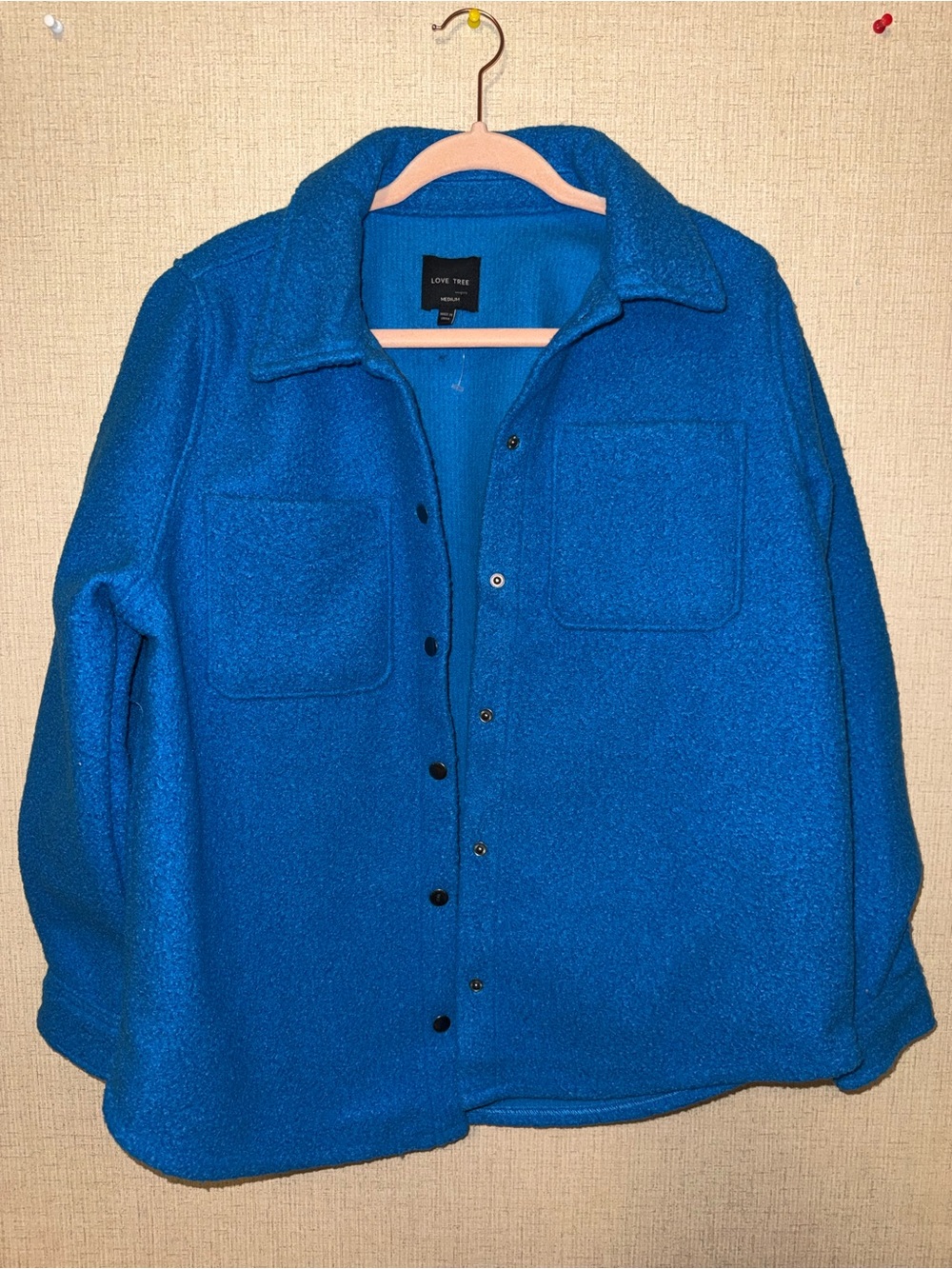 Love Tree Bright Blue Teddy Fleece Shacket